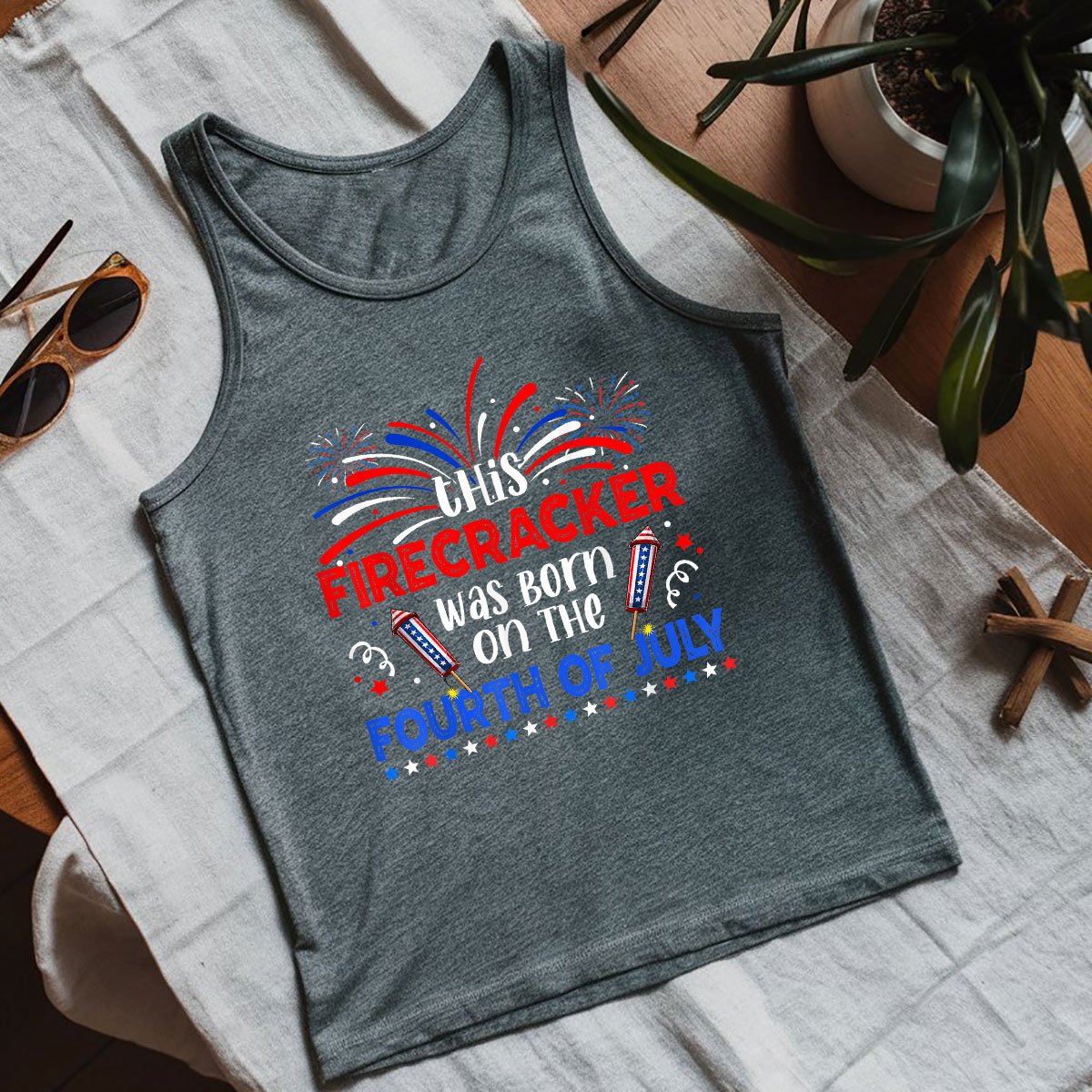This Firecracker Was Born On The 4th Of July Firework B-day Tank Top Shirt