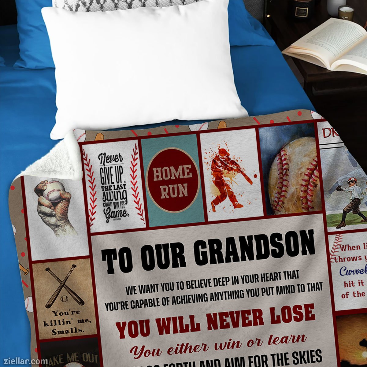 To My Grandson Quilt Blanket, Fleece Blanket Baseball Hunting Gift from Grandma and Papa