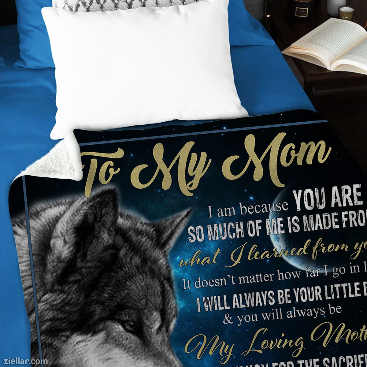 To My Mom Quilt Blanket, Fleece Blanket Wolf Design Heartwarming Gift from Daughter