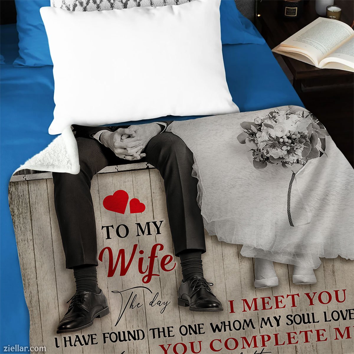 To My Wife Quilt Blanket, Fleece Blanket Romantic Black and White Gift from Husband
