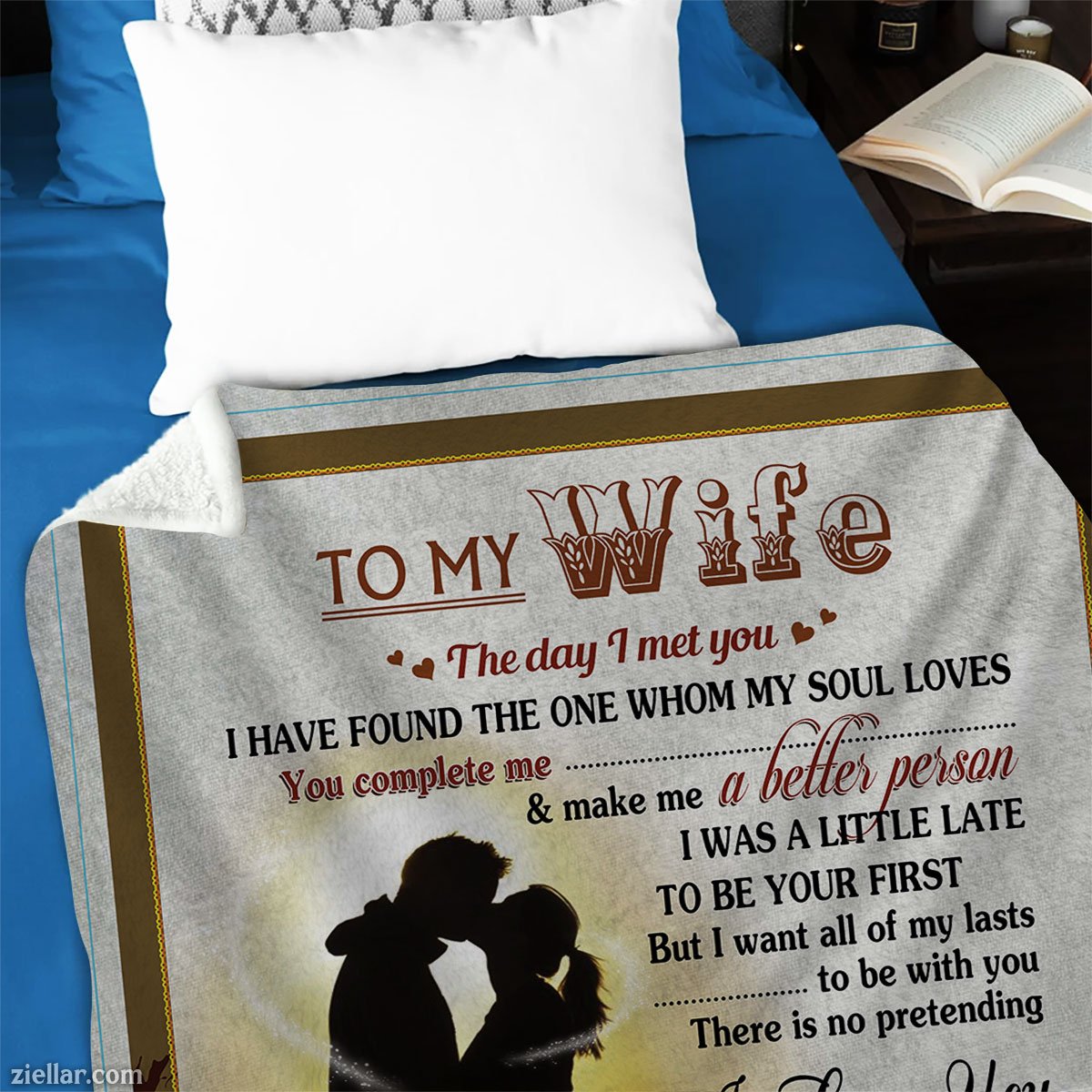 To My Wife Quilt Blanket, Fleece Blanket Sunset Couple Silhouette Gift from Husband
