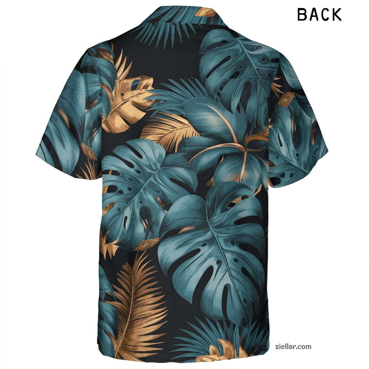 Tropical Black Hawaiian Shirt Tee, Teal Gold Palm Leaves Beach Outfit