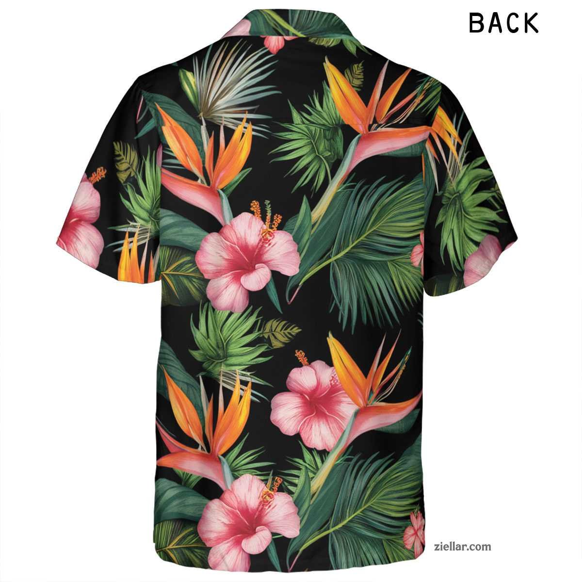 Tropical Bird of Paradise Hawaiian Shirt and Tee, Vacation Floral Outfit