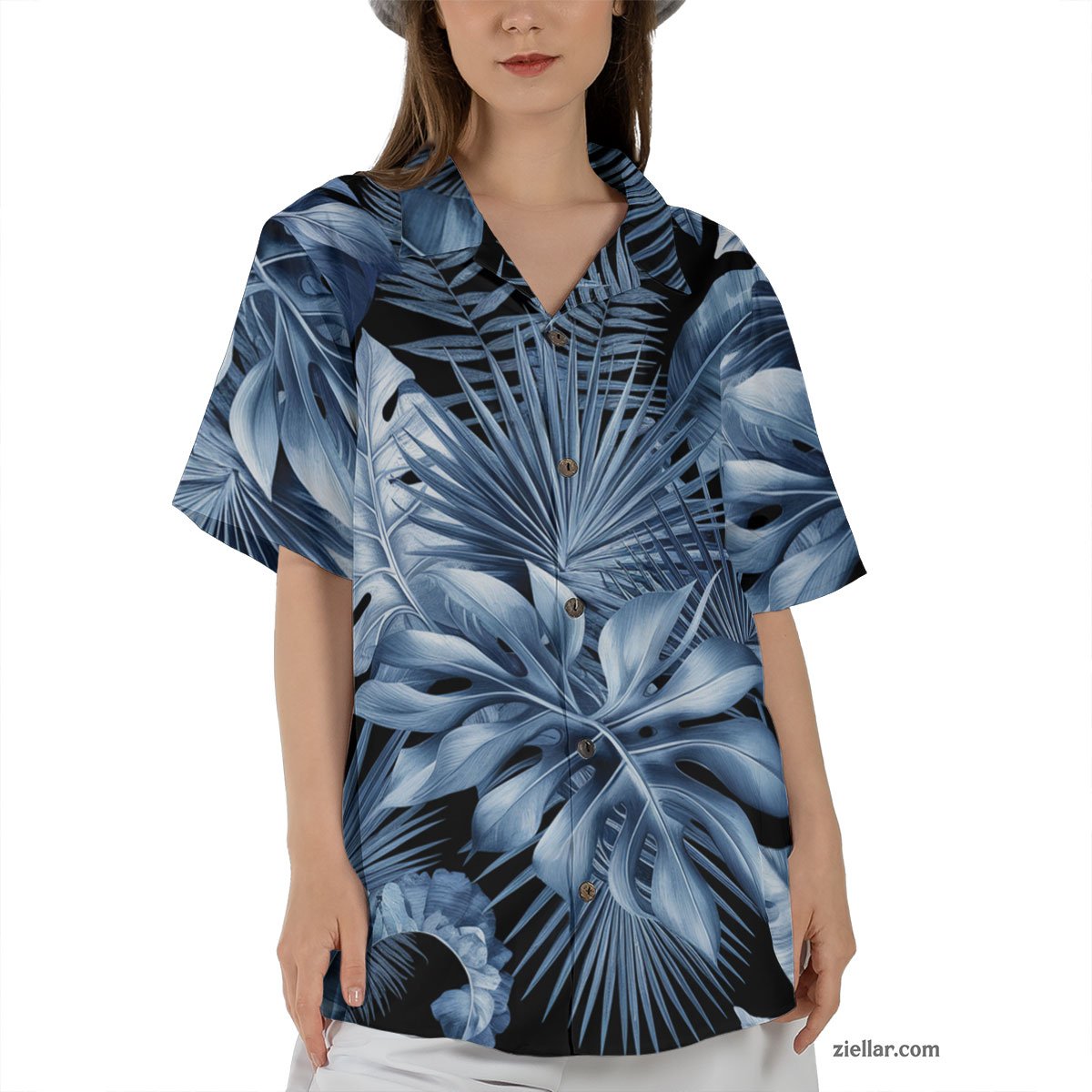 Tropical Blue Foliage Hawaiian Shirt and Tee, Summer Aloha Gift for Adults