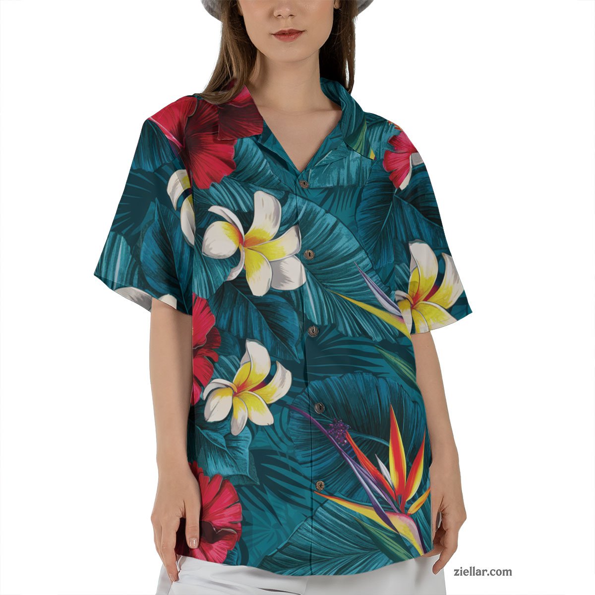 Tropical Floral Hawaiian Shirt Tee, Colorful Summer Vacation Outfit