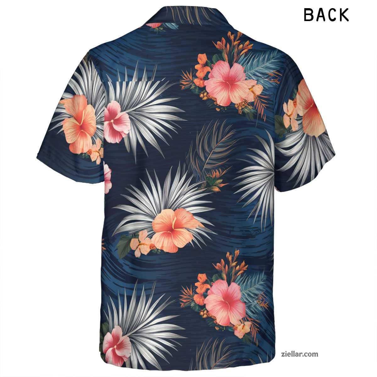 Tropical Navy Hawaiian Shirt and Tee, Flowers and Leaves Aloha Beach Outfit