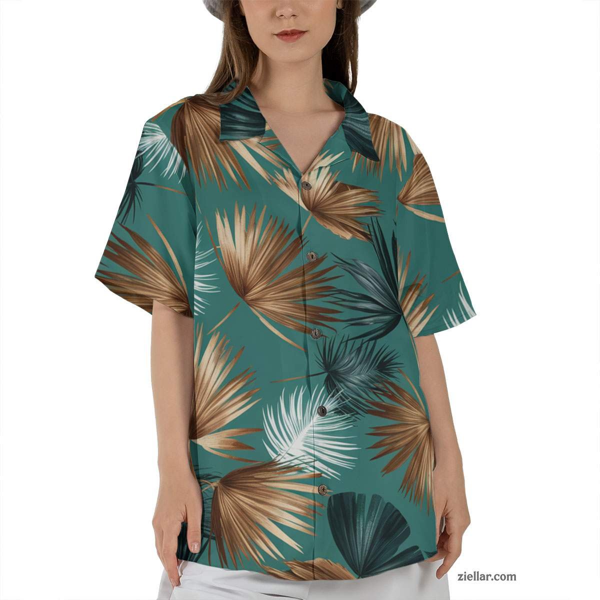 Tropical Palm Fan Print Hawaiian Shirt and Tee, Summer Beach Shirt Unisex