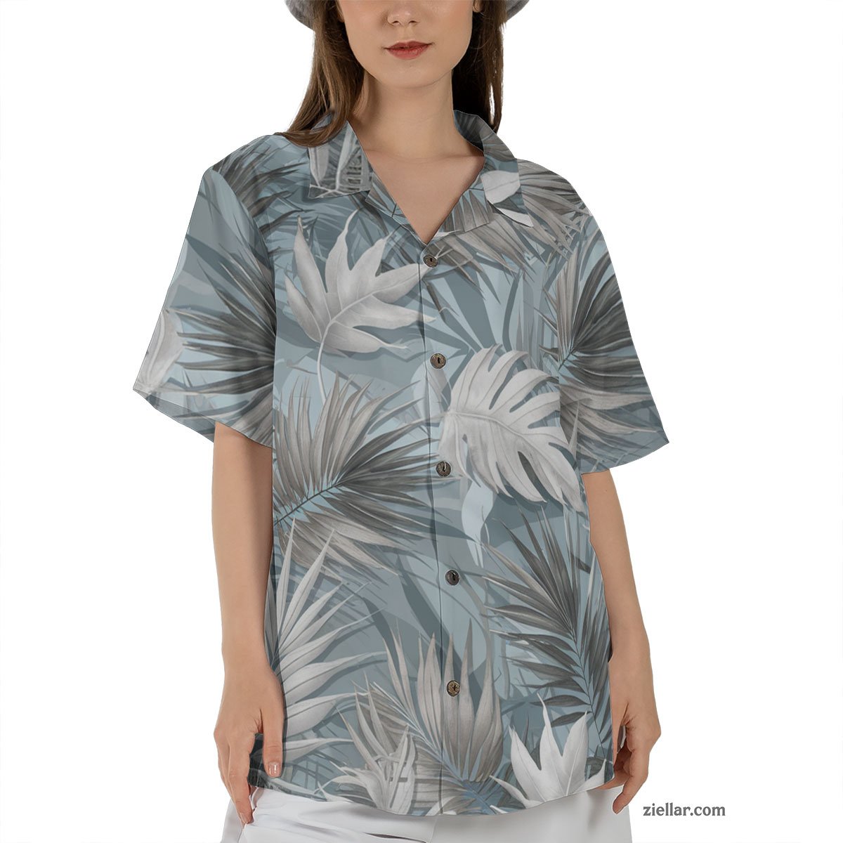 Tropical Palm Leaf Hawaiian Shirt and Tee, Stylish Blue Casual Beach Outfit