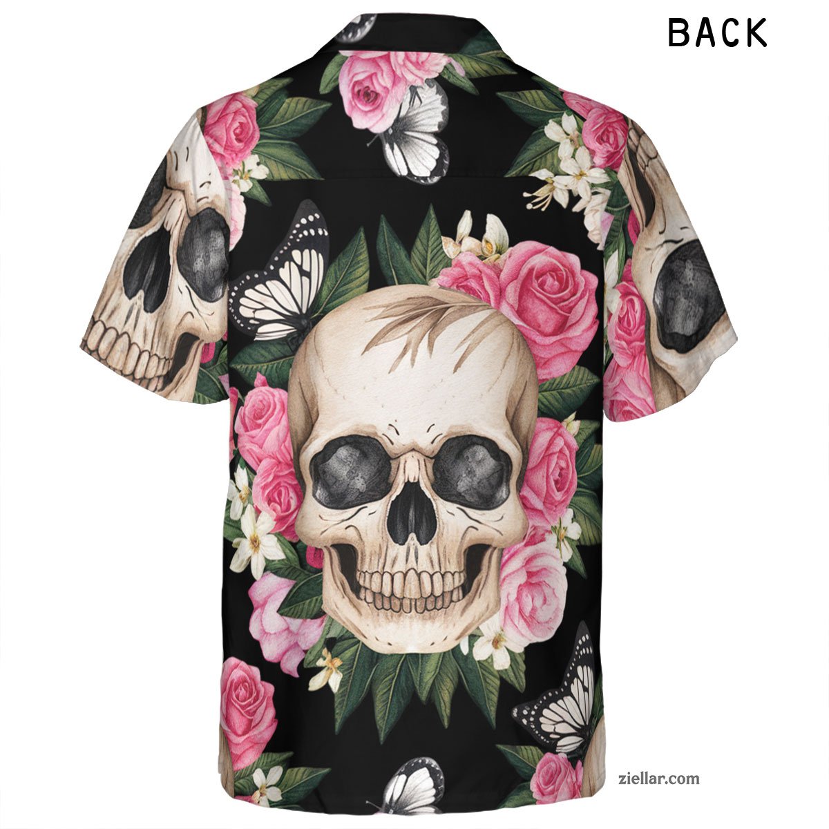 Tropical Skull Butterfly Hawaiian Shirt Tee, Punk Summer Outfit for Men