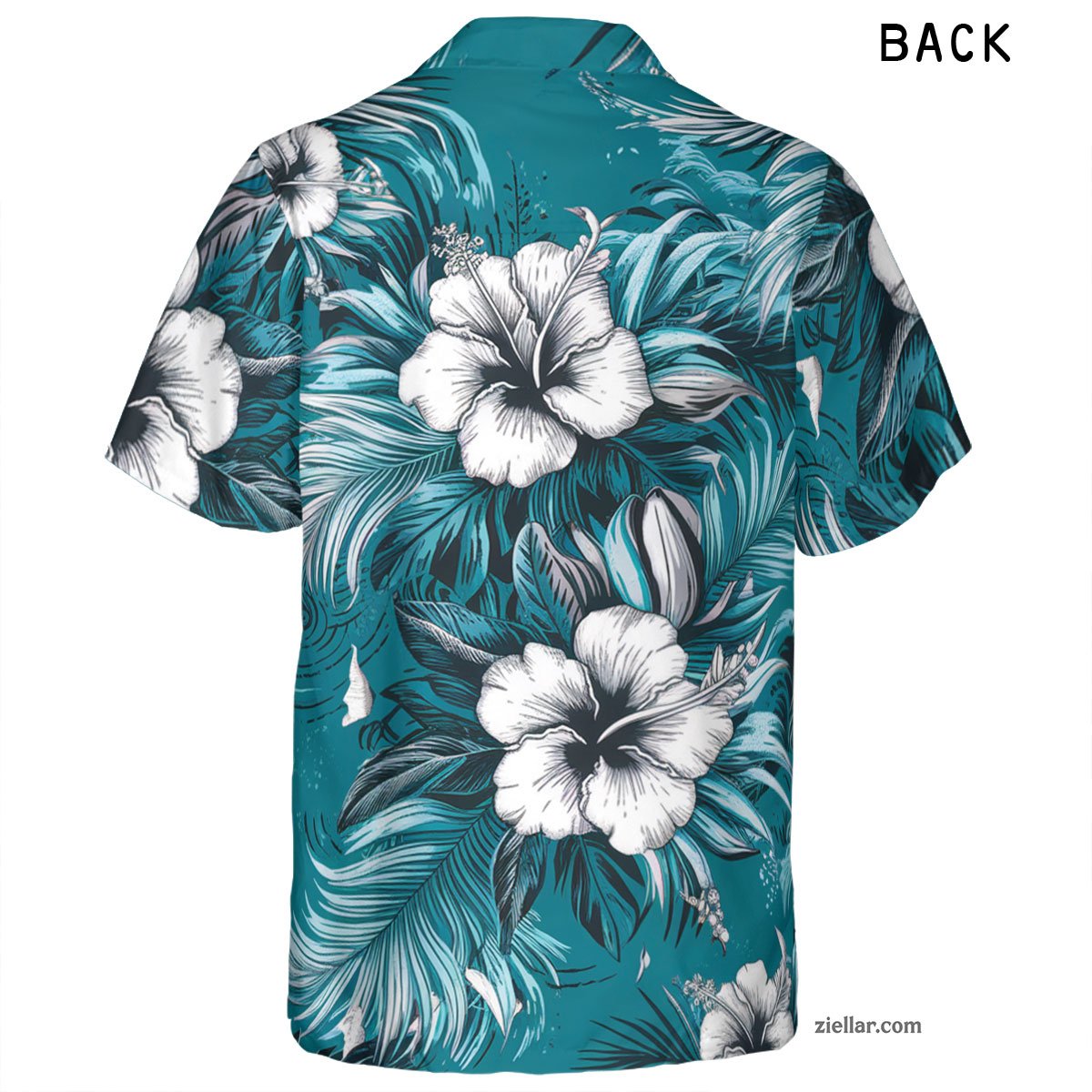 Turquoise Hibiscus Palm Hawaiian Shirt Tee, Tropical Vacation Shirt Adults