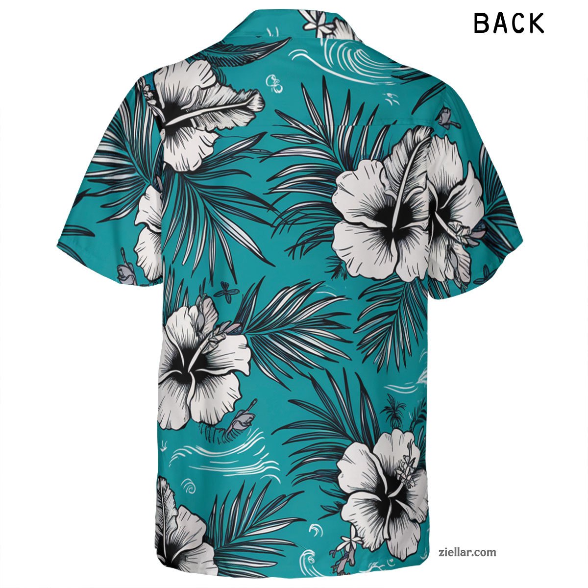 Turquoise Aloha Hawaiian Shirt Tee, Hibiscus Palm Beach Outfit for Adults