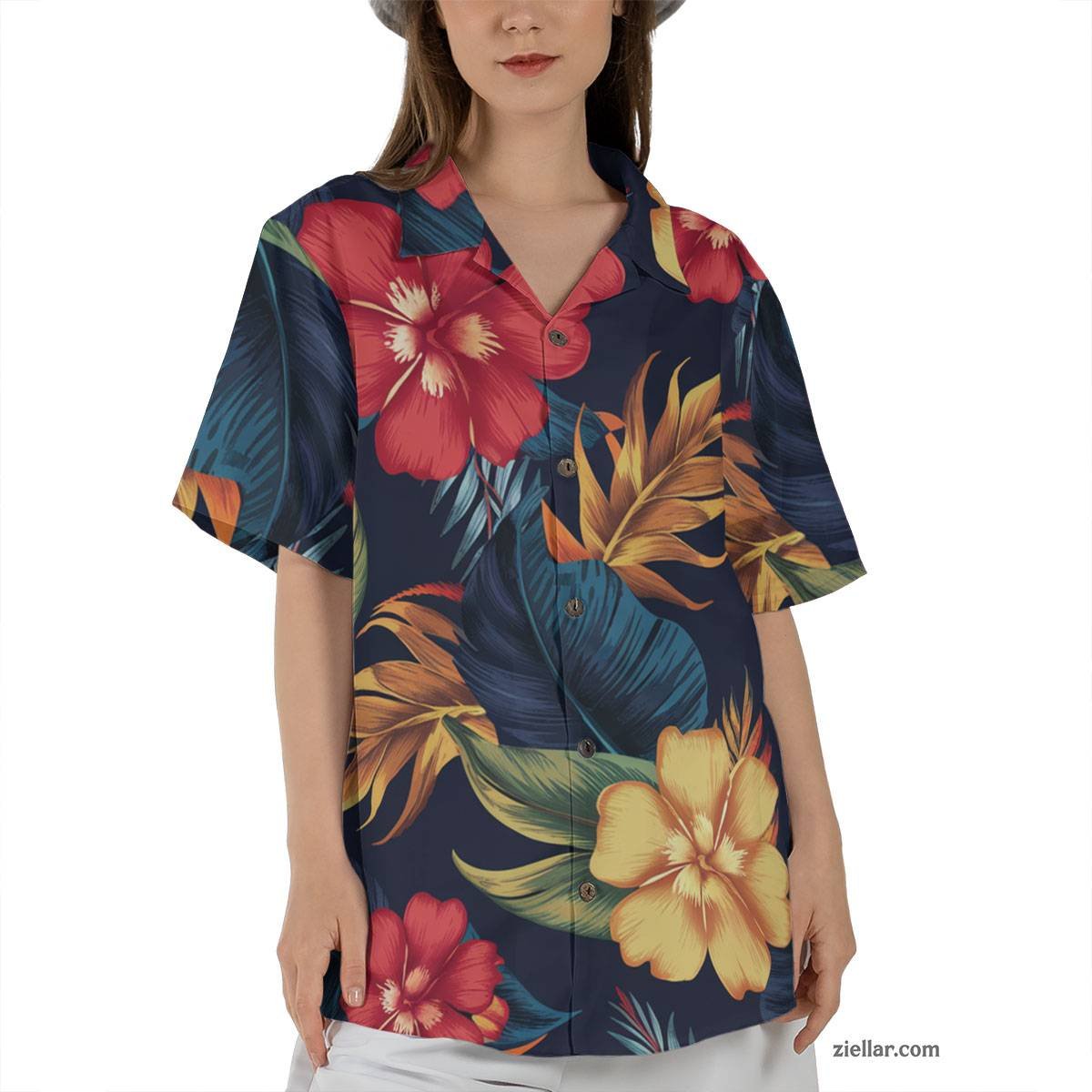 Vibrant Navy Tropical Hawaiian Shirt Tee, Summer Aloha Beach Outfit Adults