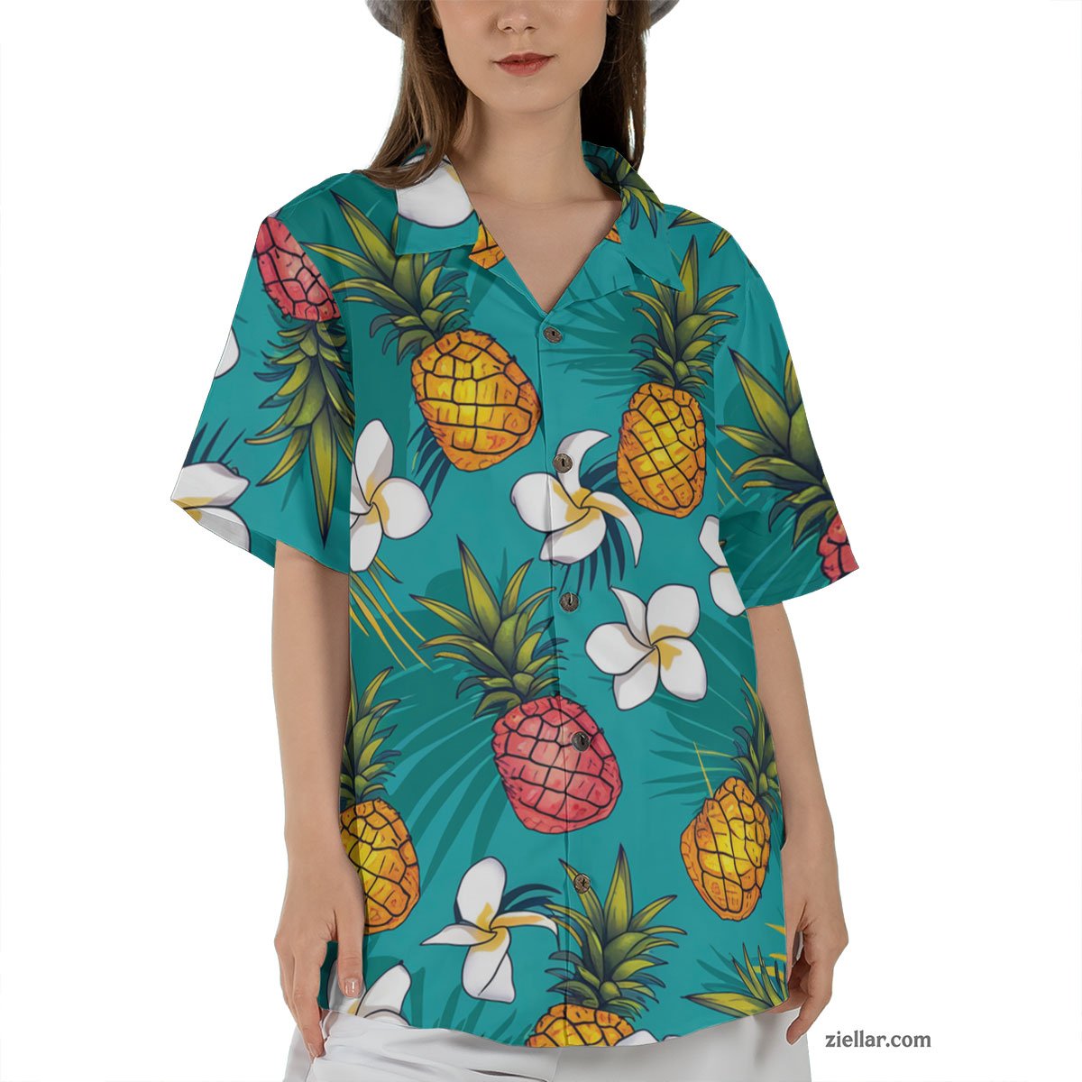 Vibrant Pineapple Hawaiian Shirt and Tee, Summer Tropical Beachwear Adults