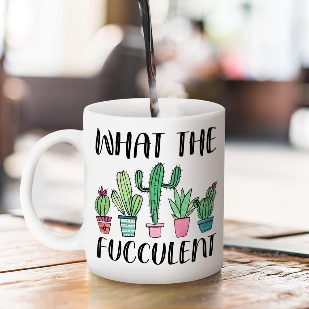 What the Fucculent Mug, Funny Cactus Plant Lover Gift, Succulent Gardening Cup 11 Oz