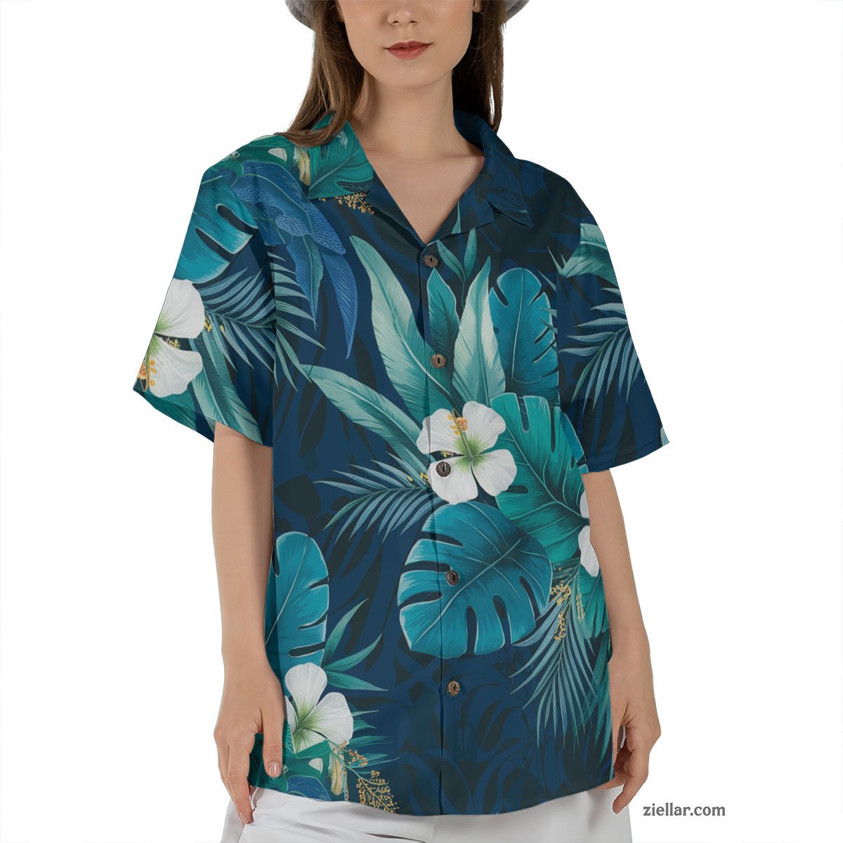 White Hibiscus and Blue Tropical Leaf Hawaiian Shirts Seamless Pattern Gifts – Essential Beach Outfit 2025