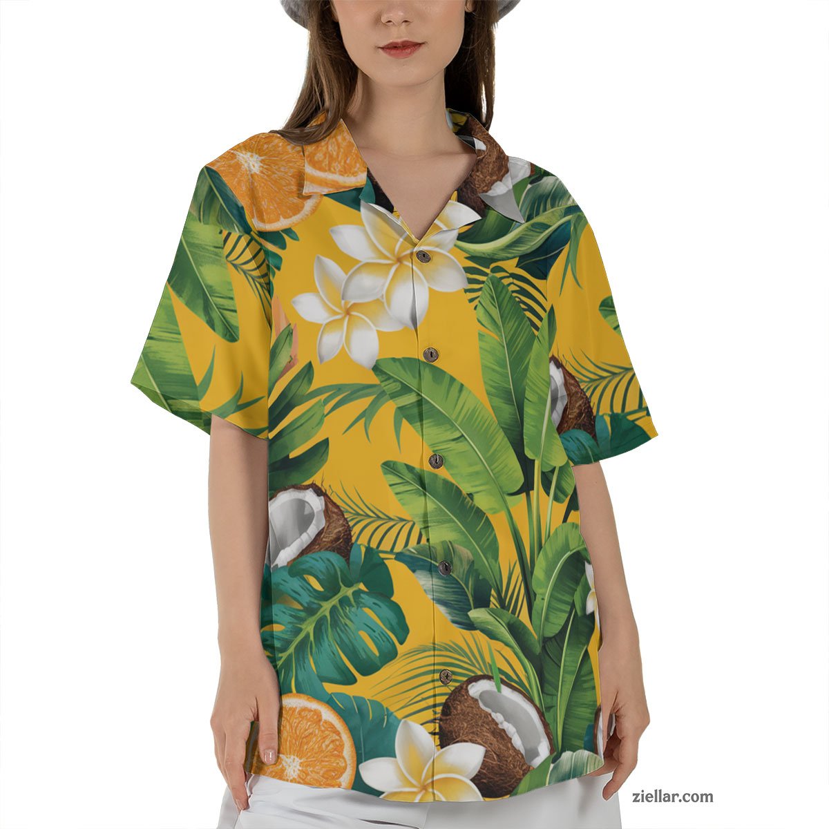 Yellow Citrus Coconut Hawaiian Shirt and Tee, Aloha Beach Vacation Wear