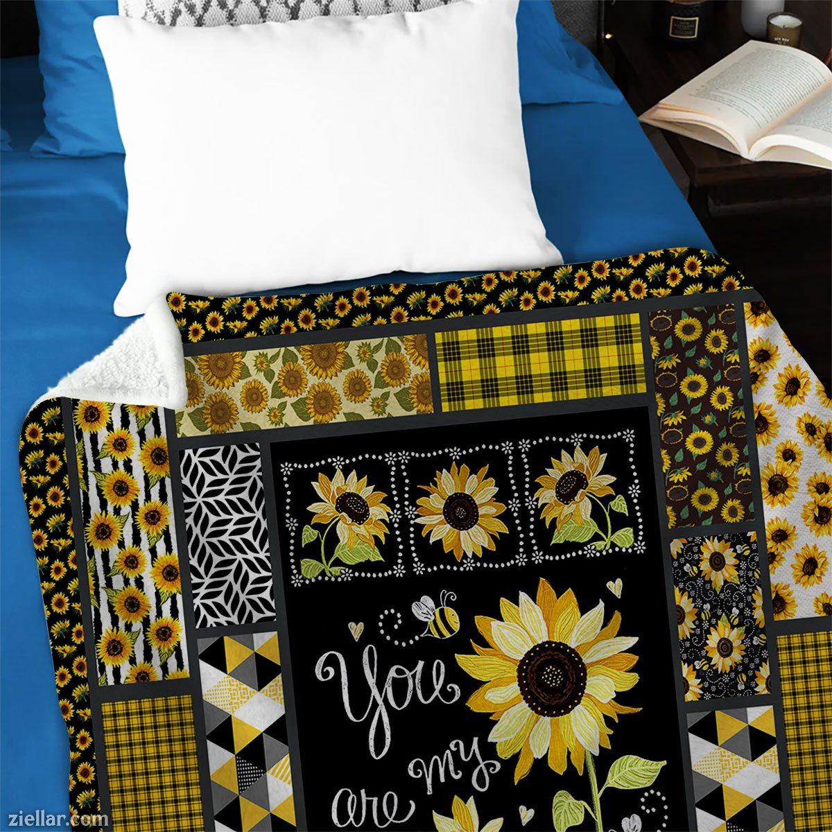 You Are My Sunshine Quilt Blanket, Fleece Blanket Sunflower Patchwork Gift for Her