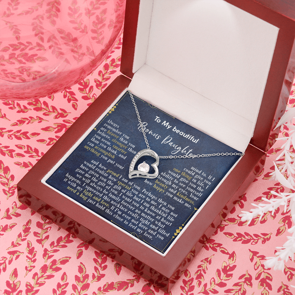 126C Necklace To My Beautiful Bonus Daughter, Daughter Birthday Gift, I Love Daughter