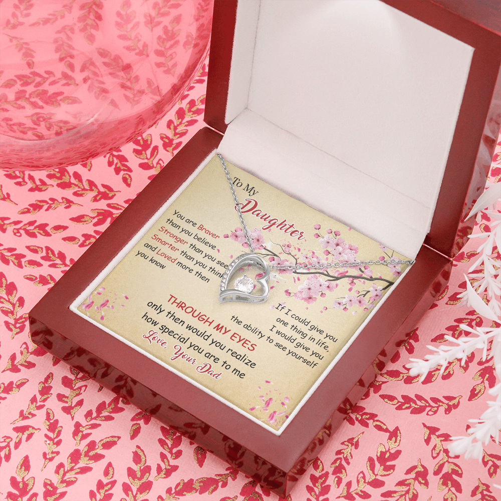 N366C To My Daughter Forever Love Heart Necklace, Birthday gift for Daughter from Dad