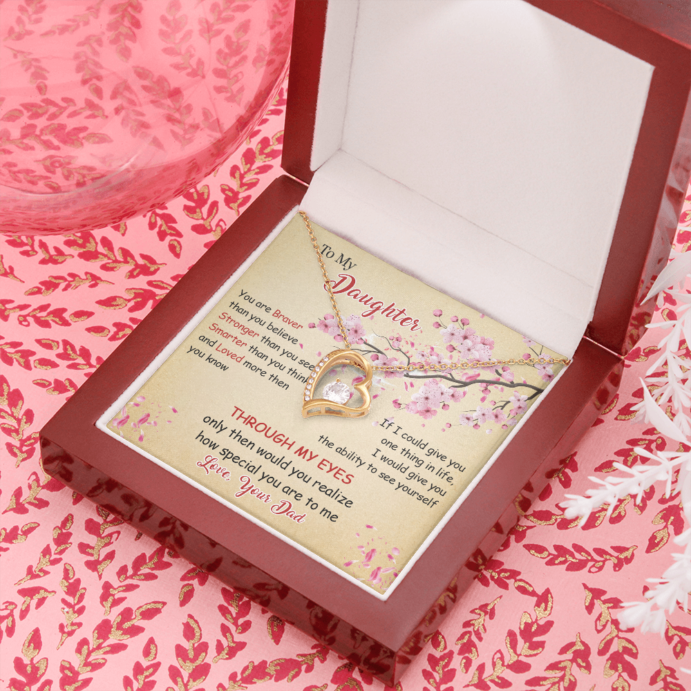N366C To My Daughter Forever Love Heart Necklace, Birthday gift for Daughter from Dad