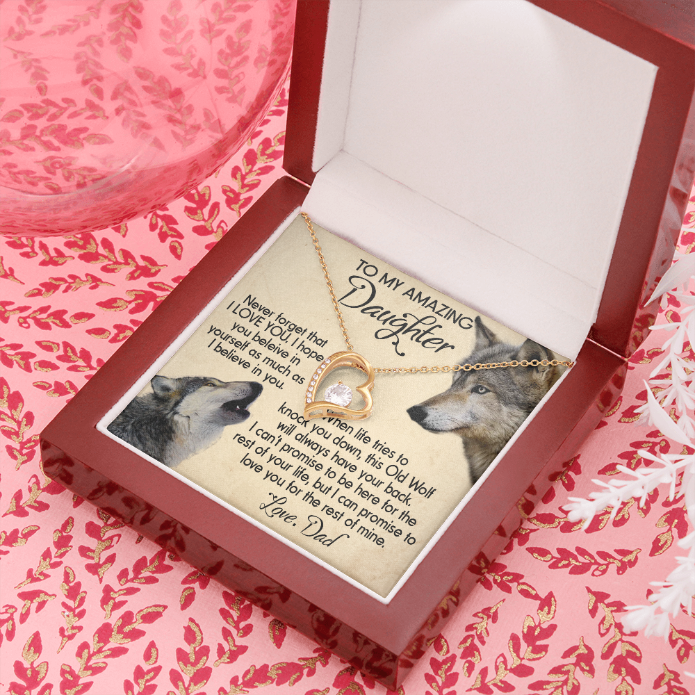 15C To my Daughter Necklace, Wolf Dad Gift for Daughter, I LOVE YOU Necklace