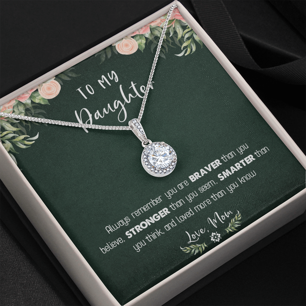 122E Necklace To My Daughter Birthday Gift From Mom, You Are Braver, Stronger,Smarter
