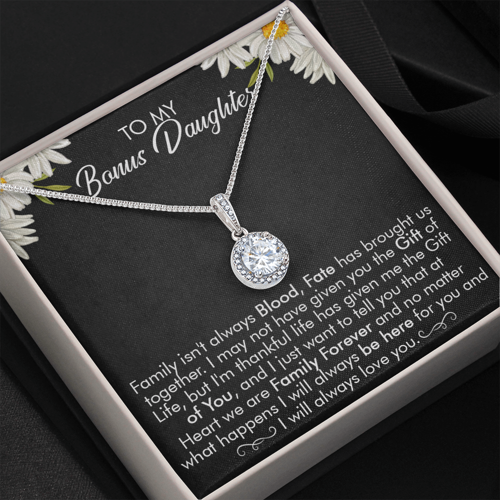 16E Necklace To My Bonus Daughter, Necklace Gift for Daughter/Her, Gift From Dad Mom