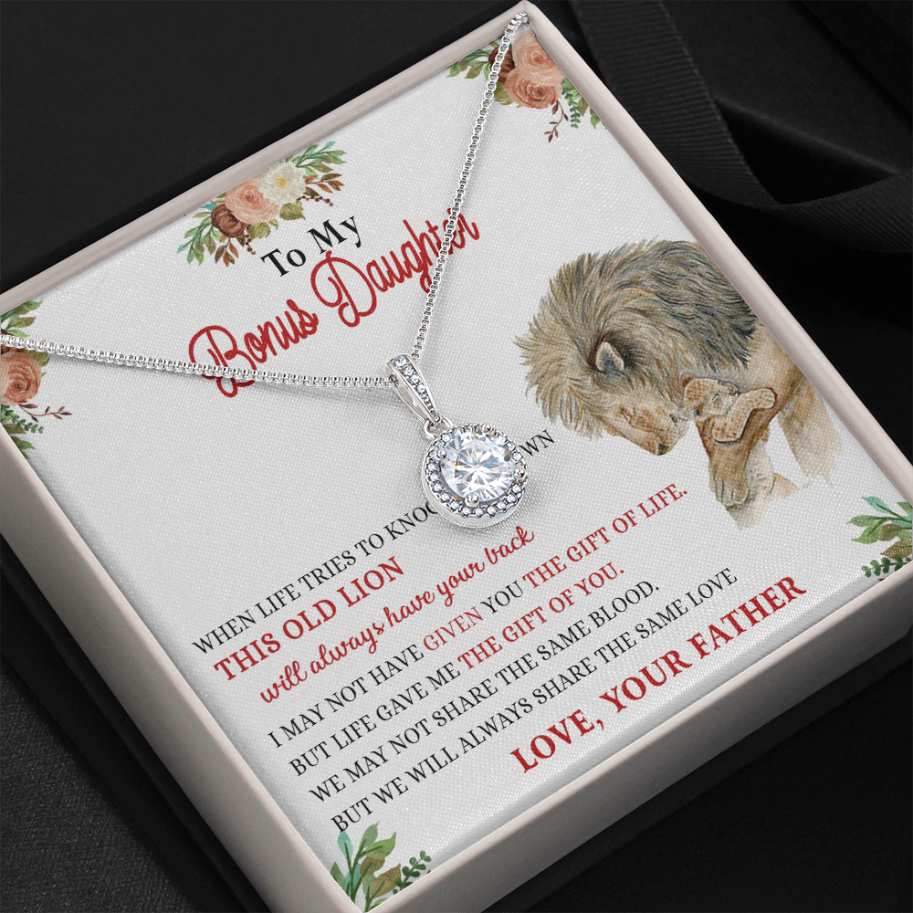 148E Necklace To My Bonus Daughter, Daughter Necklace Birthday Gift from Lion Father