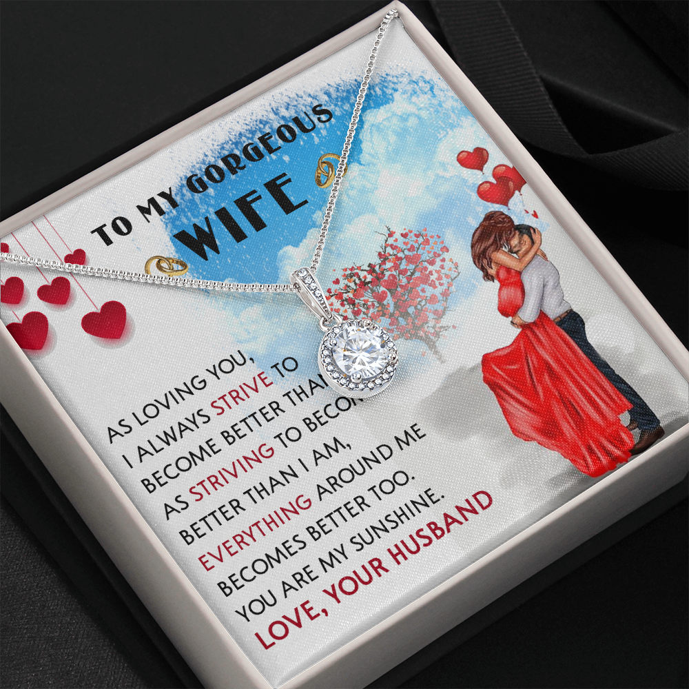 252E Necklace To My Gorgeous Wife, Love Gift for Her From Husband, Couple Necklace