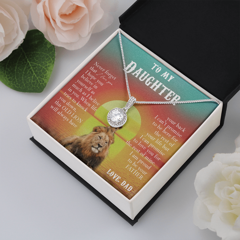123E Necklace To My Daughter, Lion Daughter Birthday Gift, Lion Dad Sunset Necklace