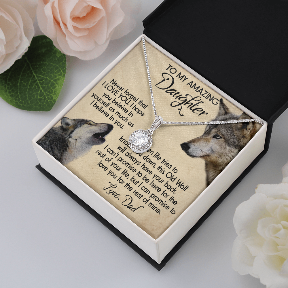 15E To my Daughter Necklace, Wolf Dad Gift for Daughter, I LOVE YOU Necklace