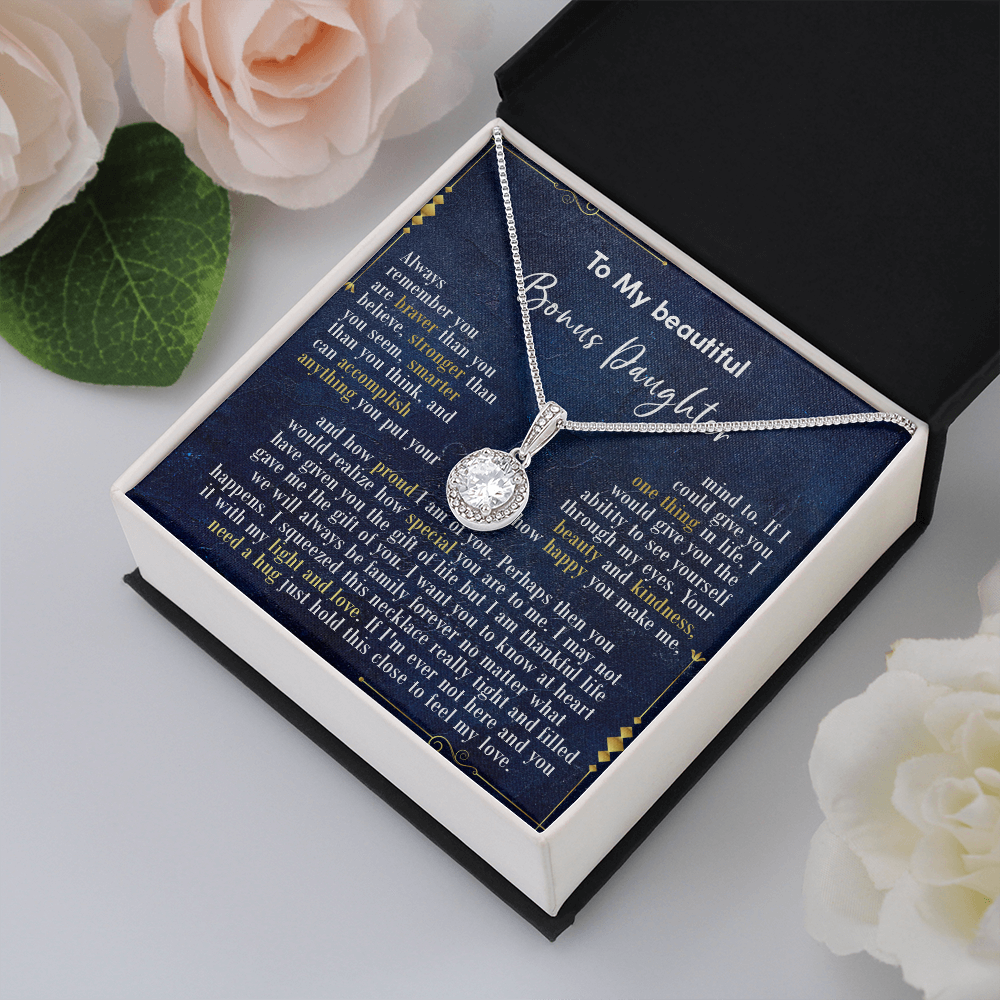 126E Necklace To My Beautiful Bonus Daughter, Daughter Birthday Gift, I Love Daughter