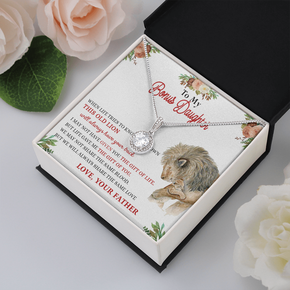 148E Necklace To My Bonus Daughter, Daughter Necklace Birthday Gift from Lion Father