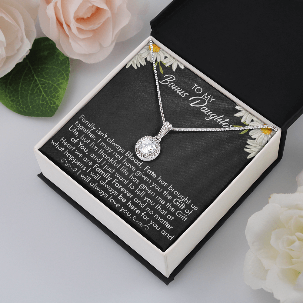 16E Necklace To My Bonus Daughter, Necklace Gift for Daughter/Her, Gift From Dad Mom