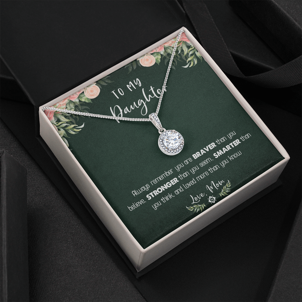 122E Necklace To My Daughter Birthday Gift From Mom, You Are Braver, Stronger,Smarter