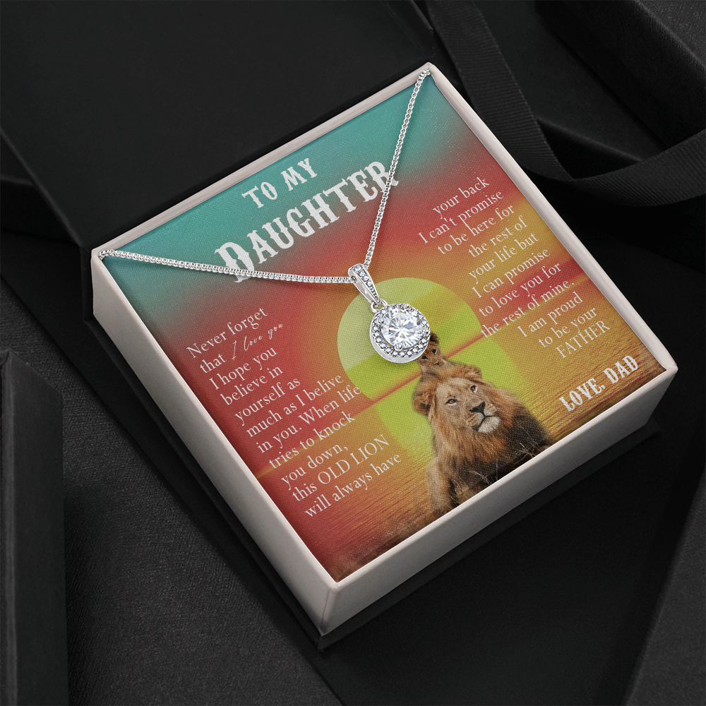 123E Necklace To My Daughter, Lion Daughter Birthday Gift, Lion Dad Sunset Necklace