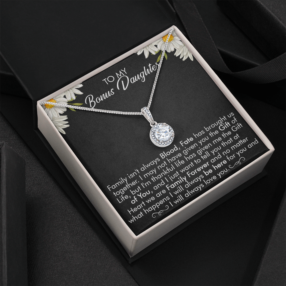 16E Necklace To My Bonus Daughter, Necklace Gift for Daughter/Her, Gift From Dad Mom