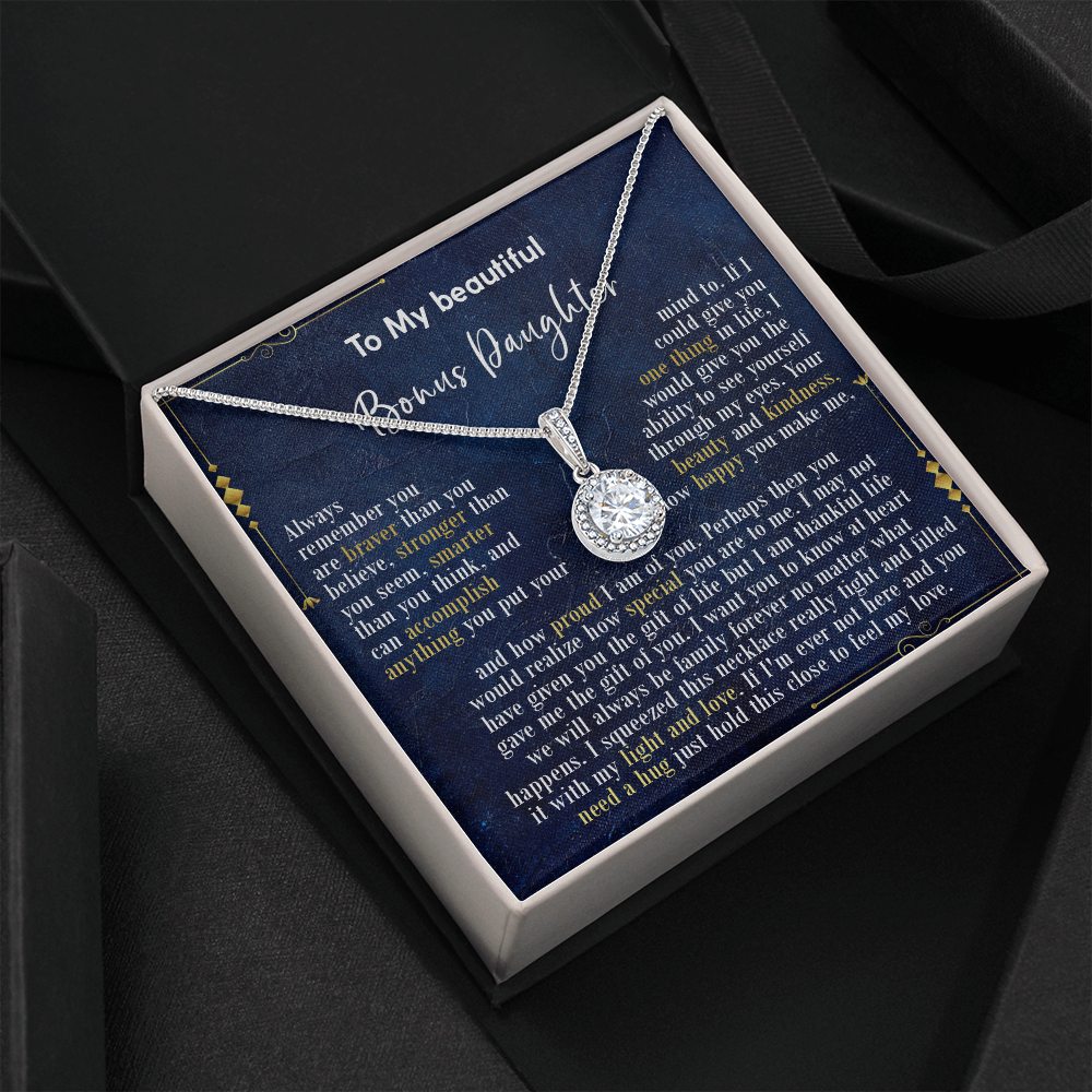 126E Necklace To My Beautiful Bonus Daughter, Daughter Birthday Gift, I Love Daughter