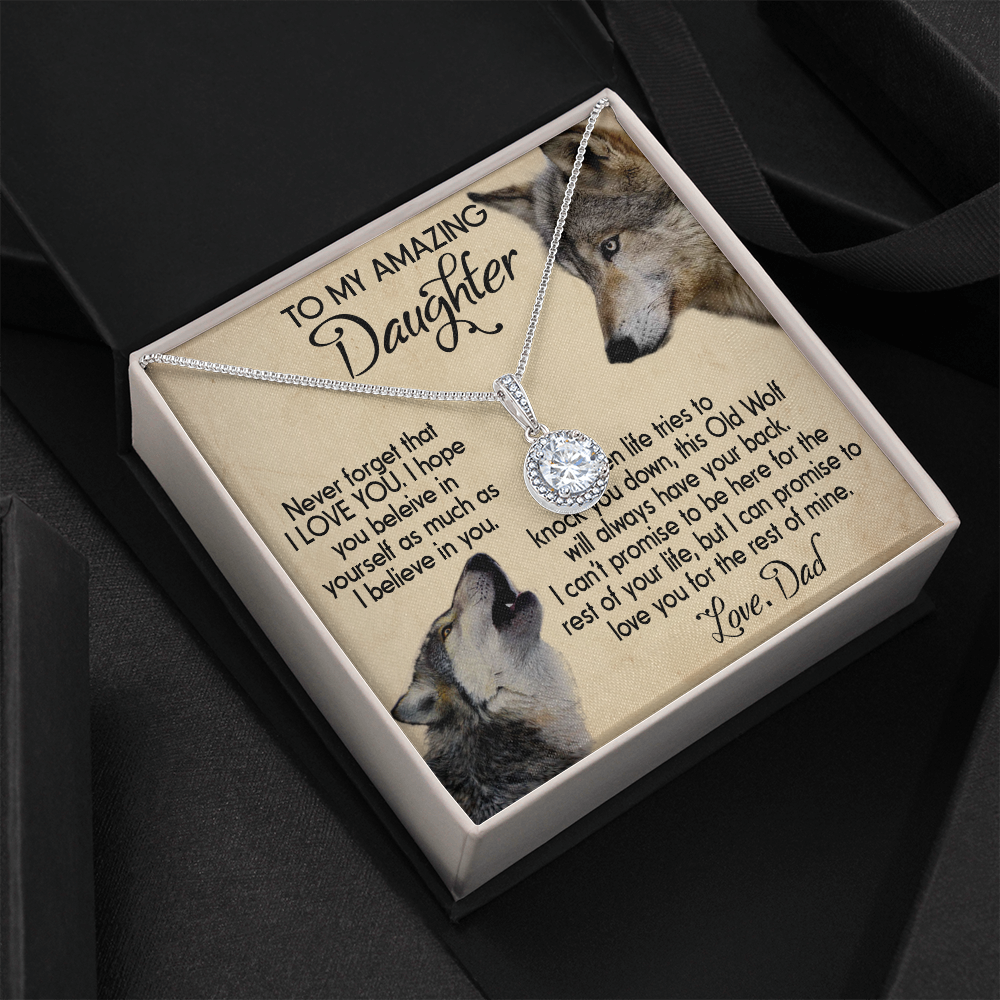 15E To my Daughter Necklace, Wolf Dad Gift for Daughter, I LOVE YOU Necklace