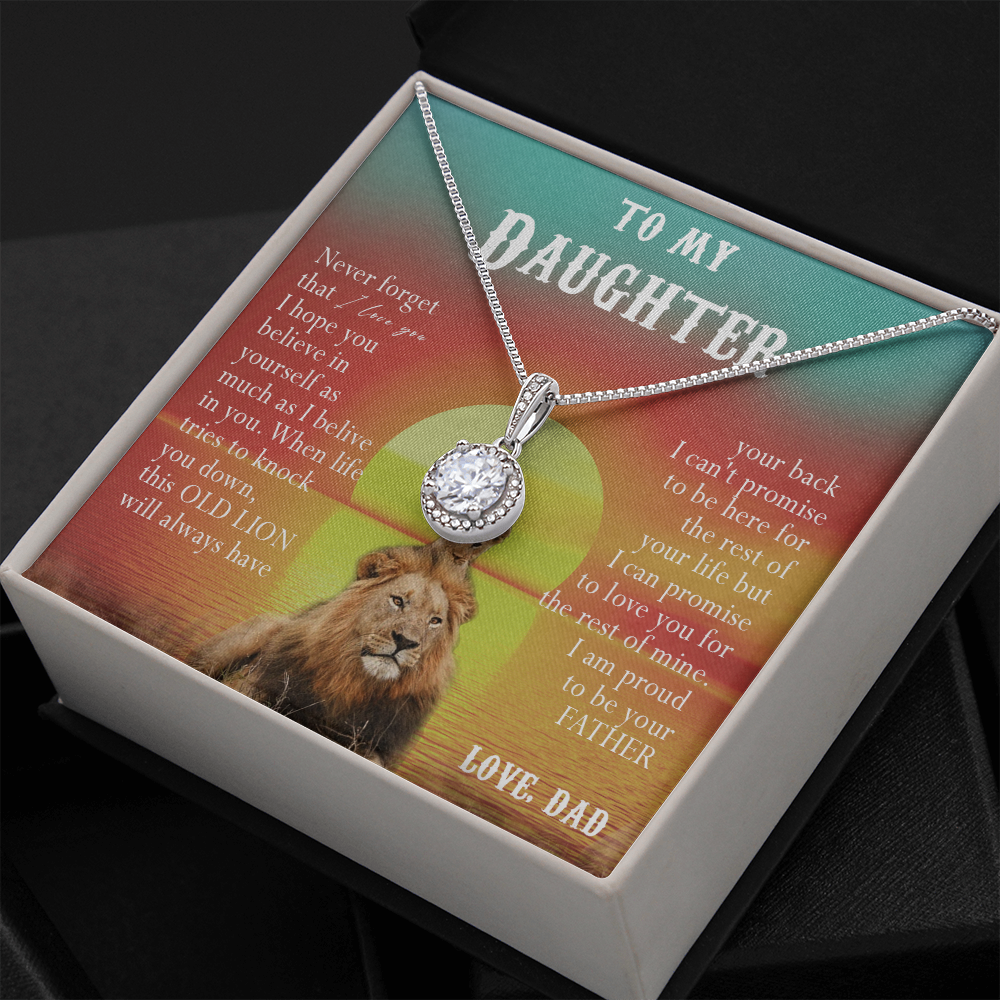 123E Necklace To My Daughter, Lion Daughter Birthday Gift, Lion Dad Sunset Necklace