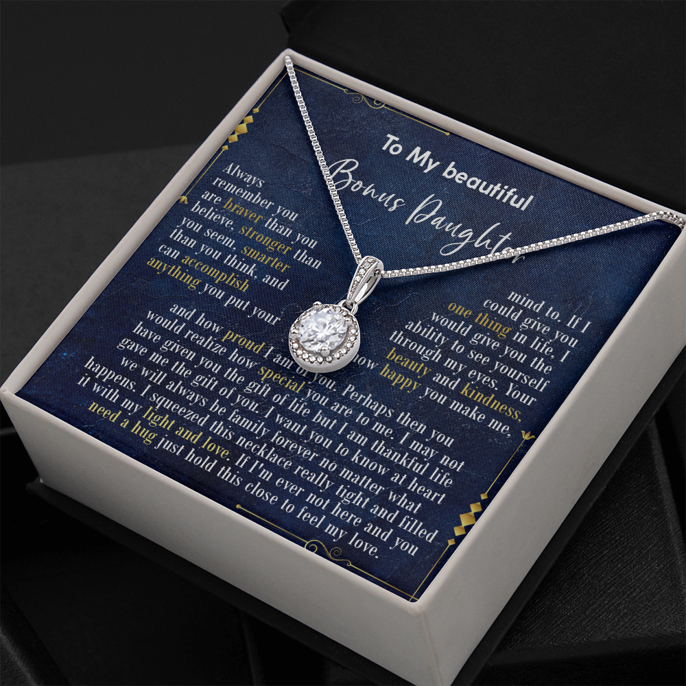 126E Necklace To My Beautiful Bonus Daughter, Daughter Birthday Gift, I Love Daughter