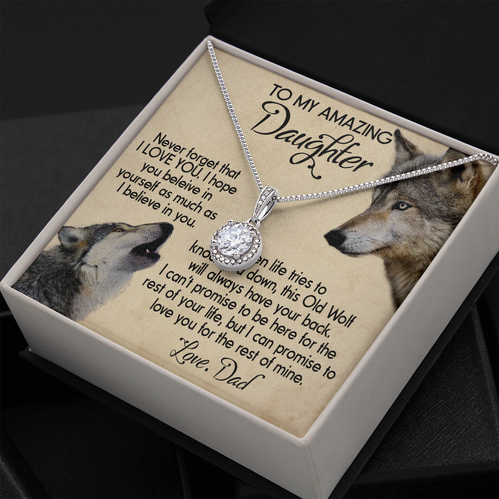 15E To my Daughter Necklace, Wolf Dad Gift for Daughter, I LOVE YOU Necklace