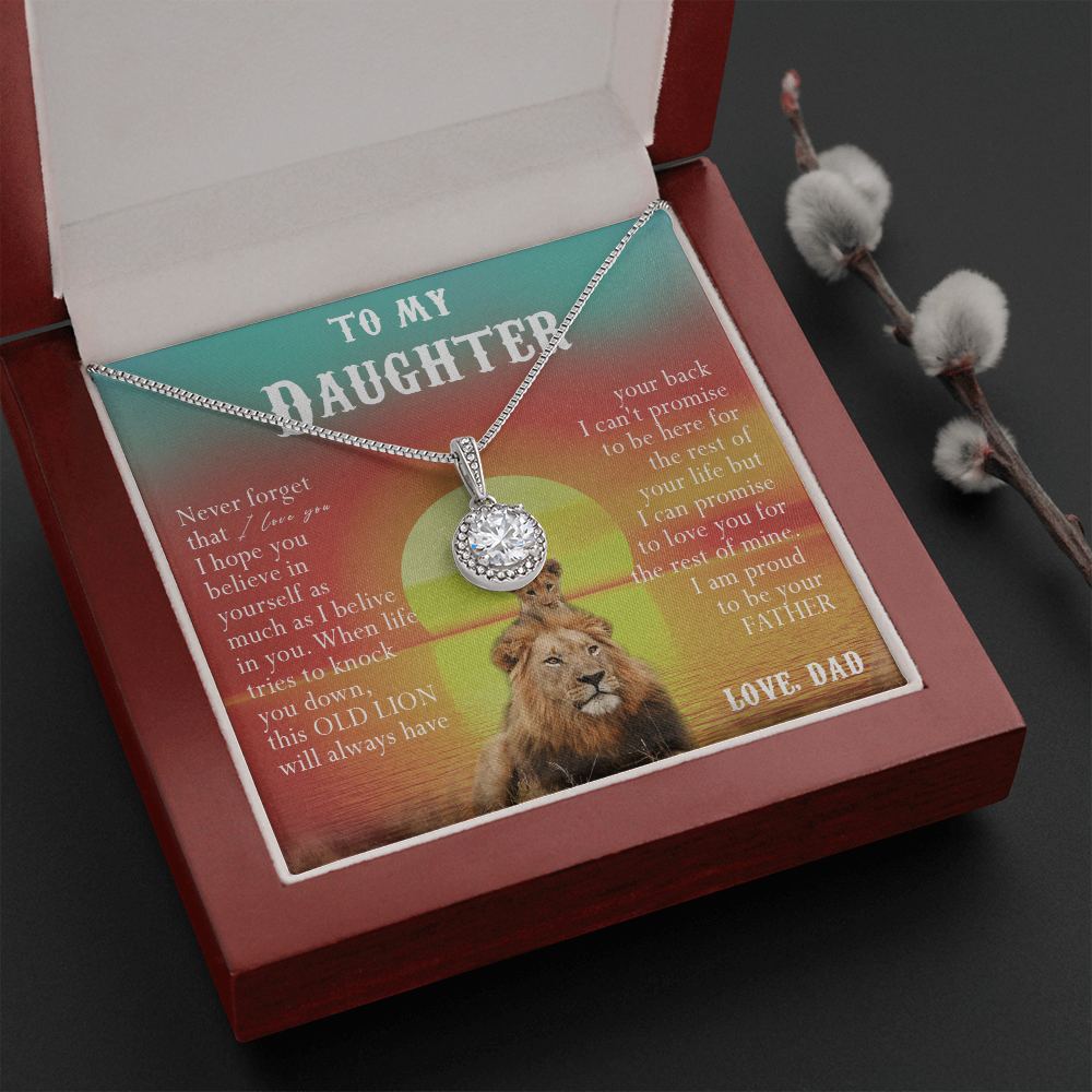 123E Necklace To My Daughter, Lion Daughter Birthday Gift, Lion Dad Sunset Necklace