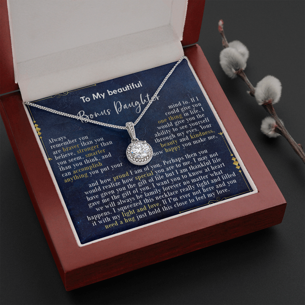 126E Necklace To My Beautiful Bonus Daughter, Daughter Birthday Gift, I Love Daughter
