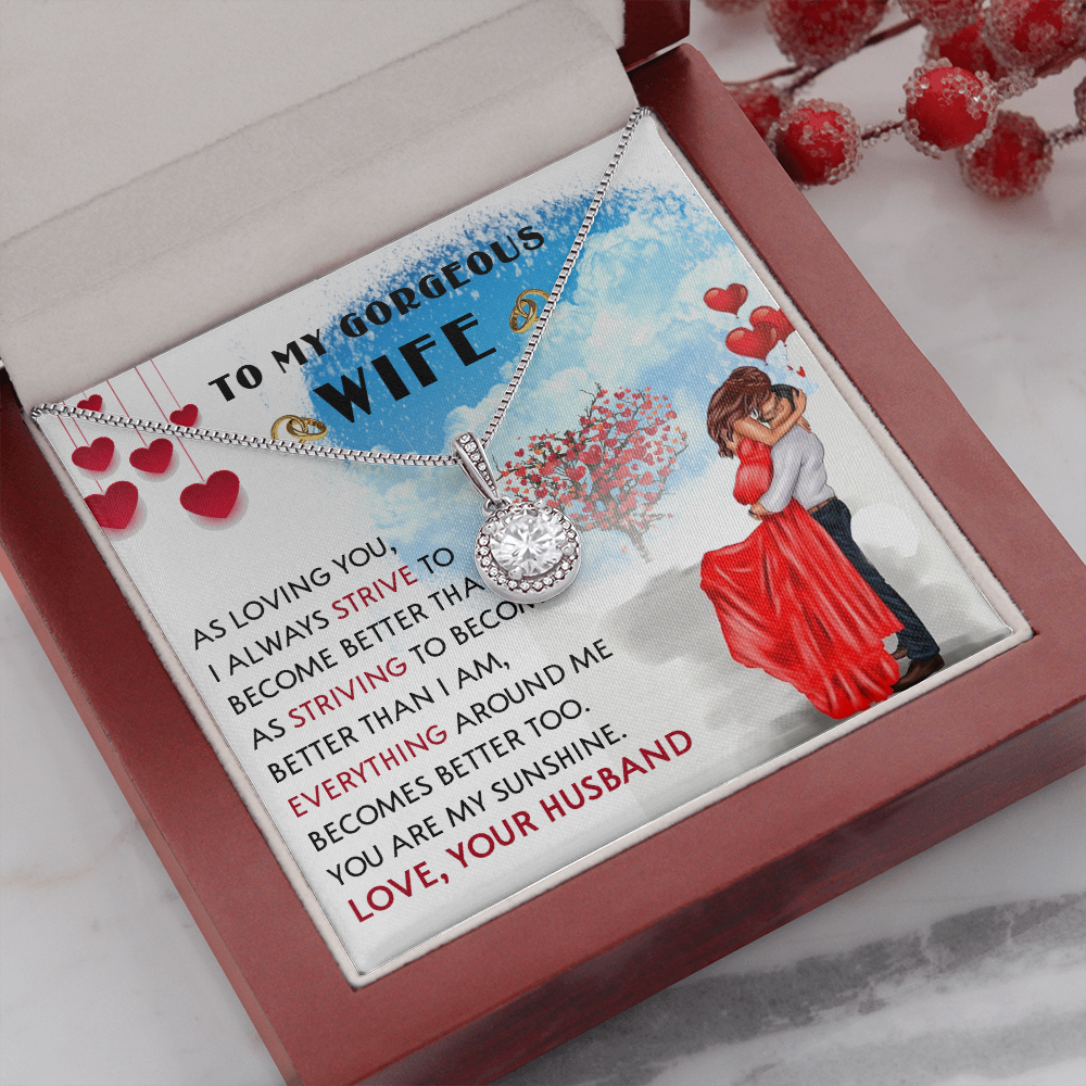 252E Necklace To My Gorgeous Wife, Love Gift for Her From Husband, Couple Necklace