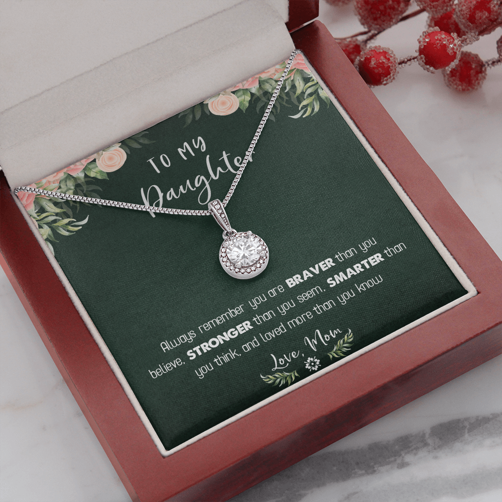 122E Necklace To My Daughter Birthday Gift From Mom, You Are Braver, Stronger,Smarter