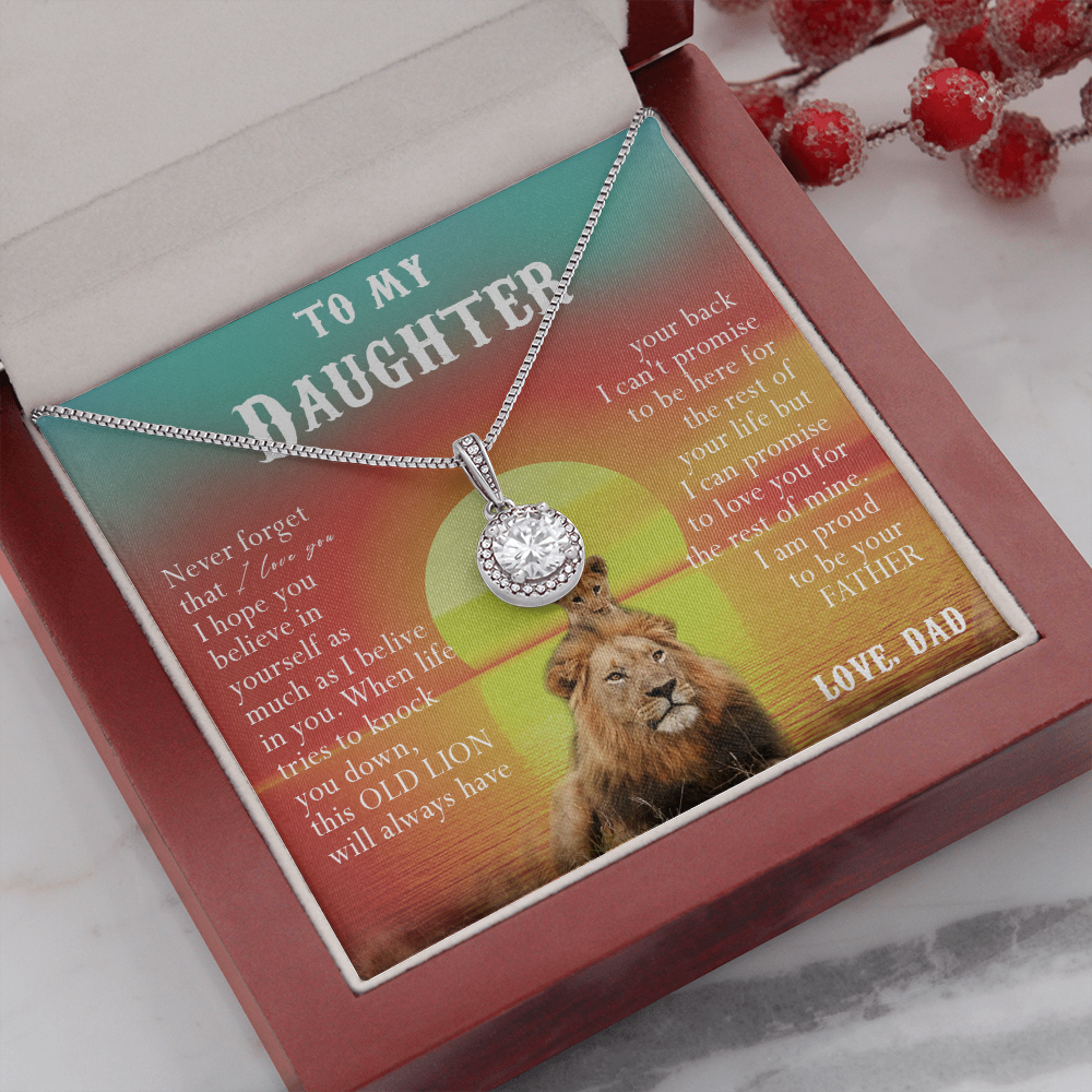 123E Necklace To My Daughter, Lion Daughter Birthday Gift, Lion Dad Sunset Necklace