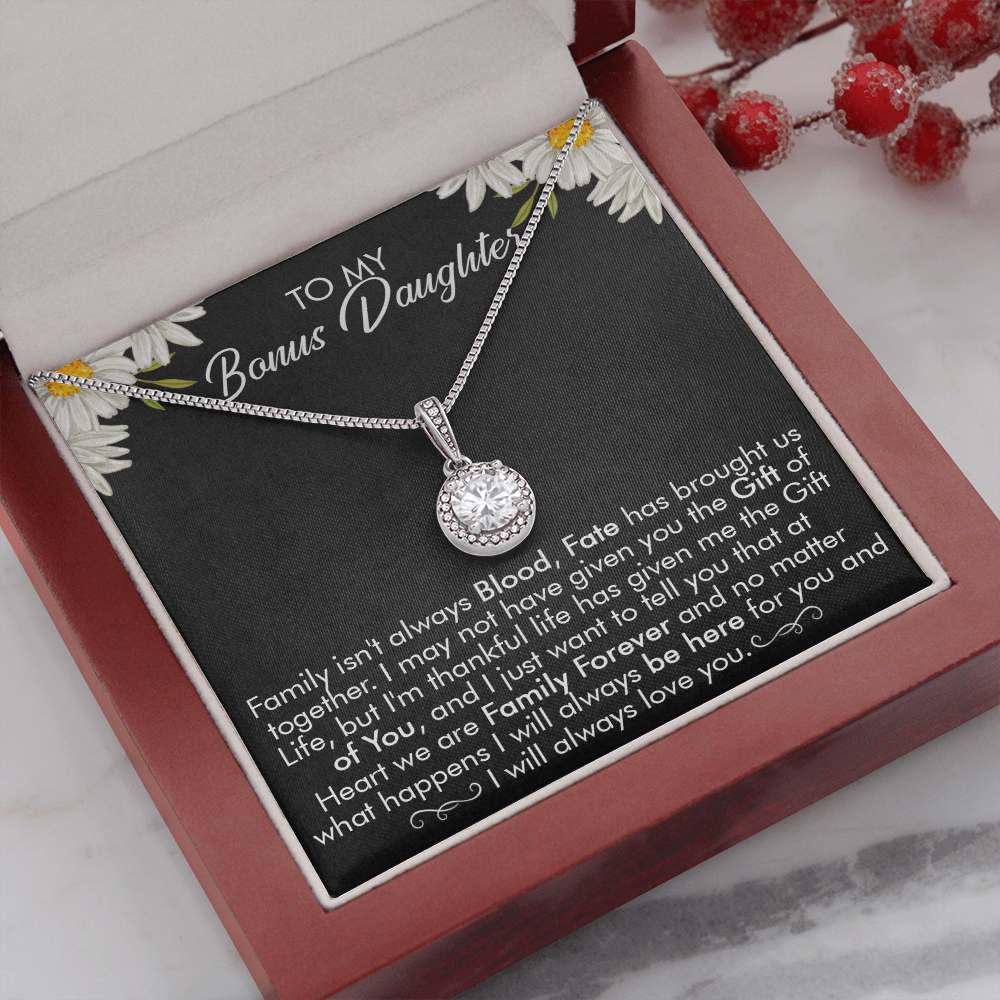 16E Necklace To My Bonus Daughter, Necklace Gift for Daughter/Her, Gift From Dad Mom