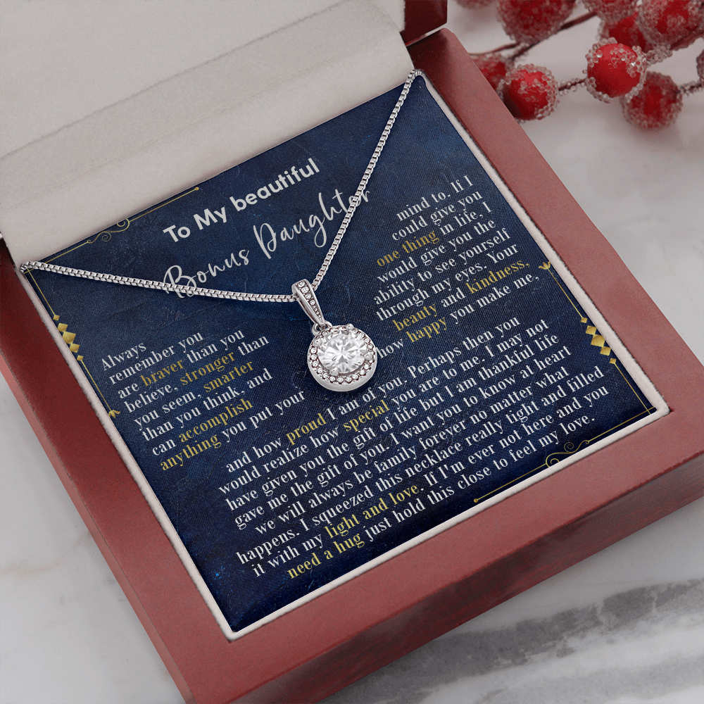 126E Necklace To My Beautiful Bonus Daughter, Daughter Birthday Gift, I Love Daughter