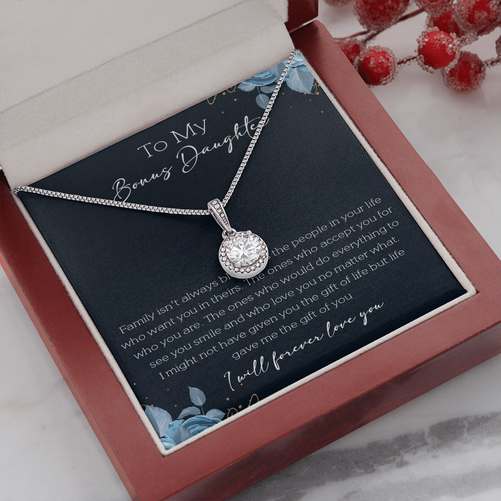 21E Cute Necklace To My Bonus Daughter, Necklace Gift for Her, Daughter From Mom Dad